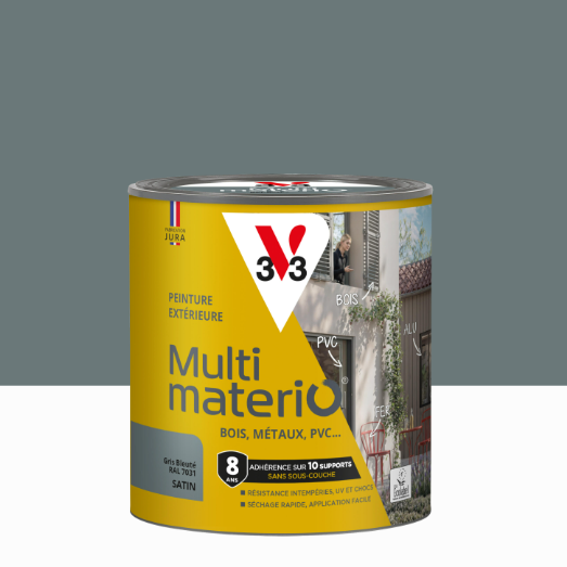 Peinture extérieure bois, fer, plastique V33 gris bleuté satiné 0.5l