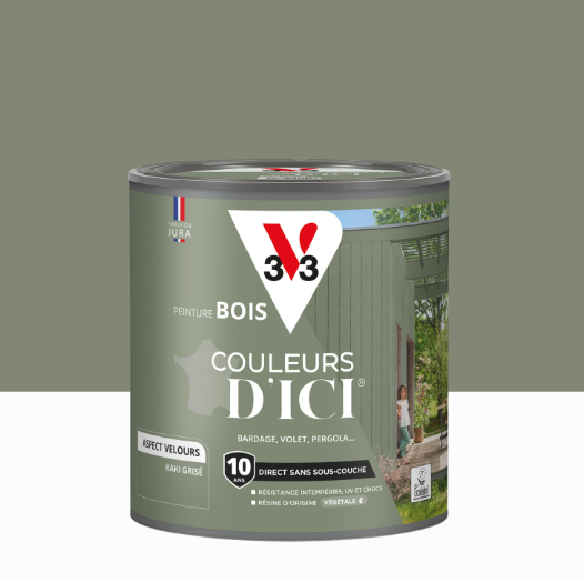 Peinture extérieure bois Couleurs d'ici ® V33 kaki grisé velours 0.5l