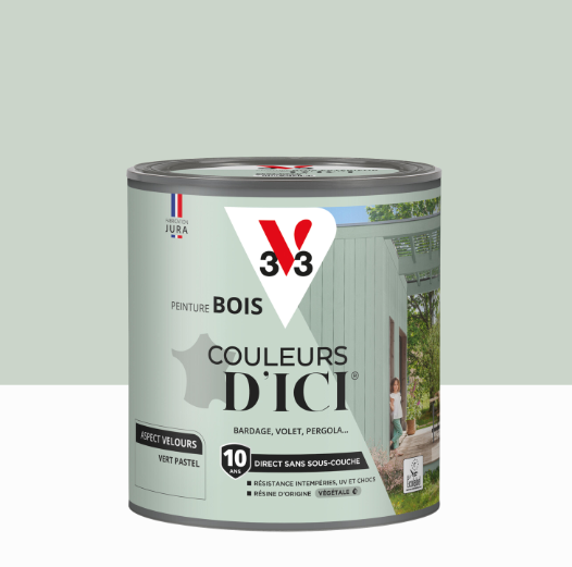 Peinture extérieure bois Couleurs d'ici ® V33 vert pastel velours 0.5l