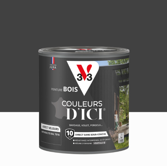 Peinture extérieure bois Couleurs d'ici ® V33 anthracite RAL 7016 velours 0.5L