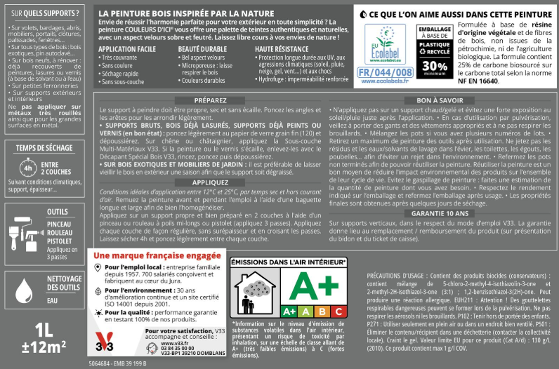 Peinture extérieure bois Couleurs d'ici ® V33 anthracite RAL 7016 velours 0.5L