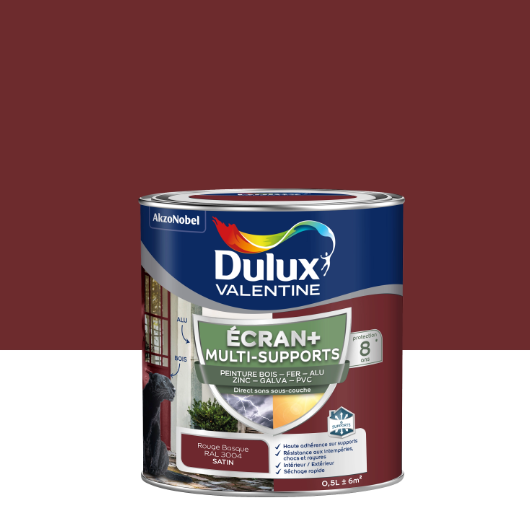 Peinture extérieure bois Ecran + DULUX VALENTINE rouge basque satiné 0.5l