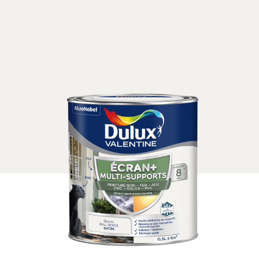 Peinture extérieure bois, fer, pvc Ecran+ DULUX VALENTINE blanc satiné 0.5l