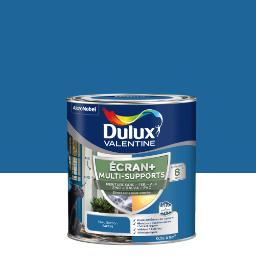 Peinture extérieure bois, fer, pvc Ecran+ DULUX VALENTINE bleu breton satin 0.5l