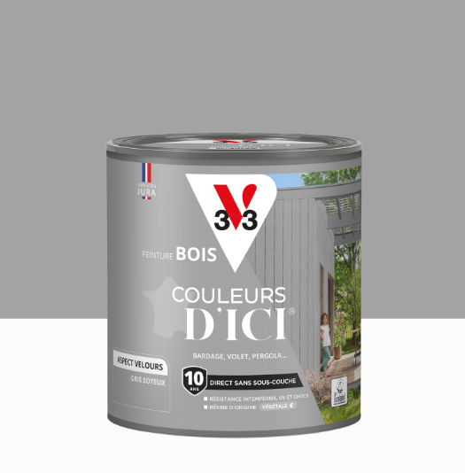 Peinture extérieure bois Couleurs d'ici ® V33 gris soyeux velours 0.5l