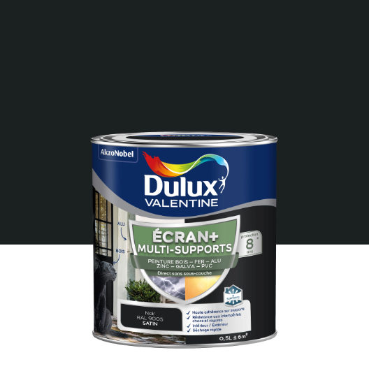 Peinture extérieure bois, fer, pvc Ecran + DULUX VALENTINE noir satiné 0.5l