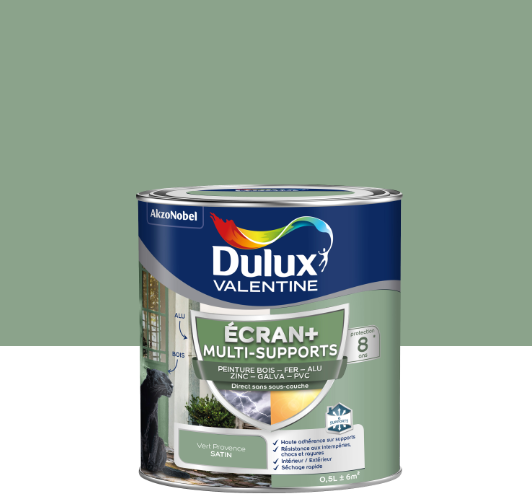 Peinture extérieure bois, fer, pvc Ecran+ DULUX VALENTINE vert provence satiné 0.5l