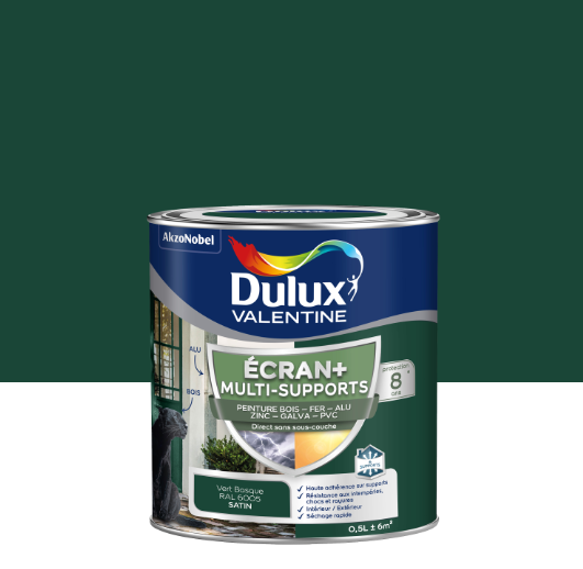 Peinture extérieure bois, fer, pvc Ecran+ DULUX VALENTINE vert basque satin 0.5l