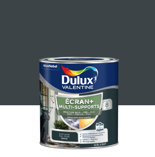 Peinture extérieure bois, fer, pvc Ecran+ DULUX VALENTINE gris anthracite satin 0.5l