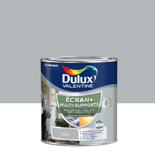 Peinture extérieure bois, fer, pvc Ecran+ DULUX VALENTINE gris franc satin 0.5l