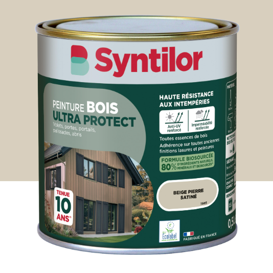 Peinture extérieure bois Ultra protect SYNTILOR beige pierre satiné 0.5l