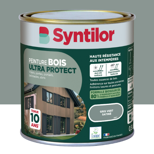 Peinture extérieure bois Ultra protect SYNTILOR gris vert satiné 0.5l