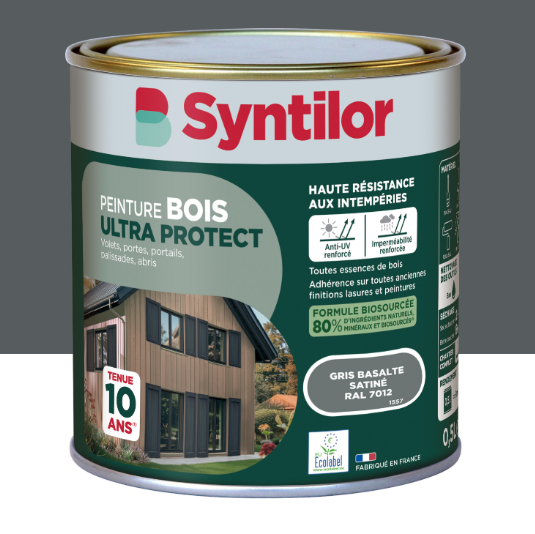 Peinture extérieure bois Ultra protect SYNTILOR gris basalte satiné 0.5l