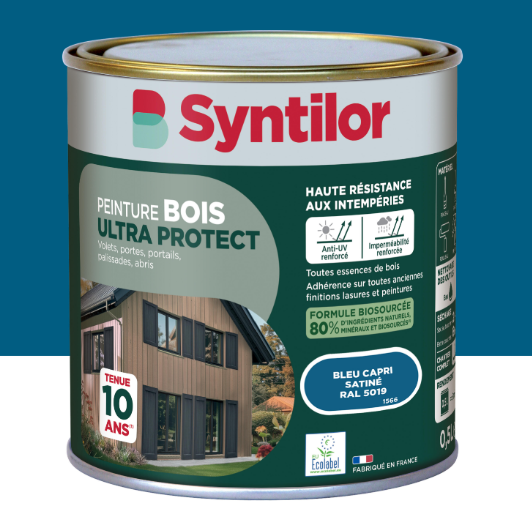 Peinture extérieure bois Ultra protect SYNTILOR bleu capri satiné 0.5l