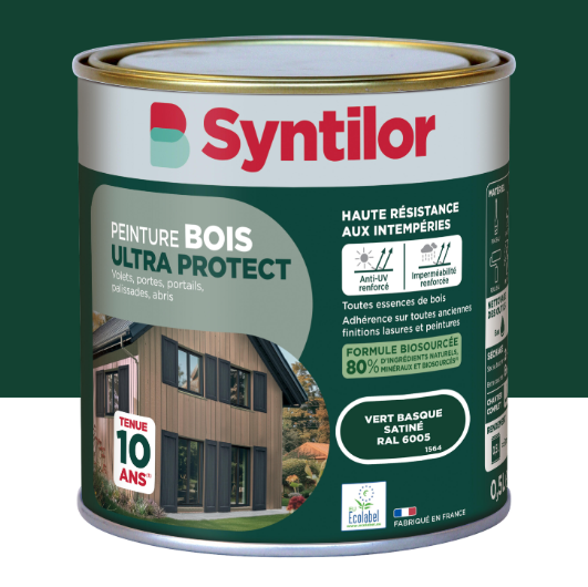 Peinture extérieure bois Ultra protect SYNTILOR vert basque satiné 0.5l