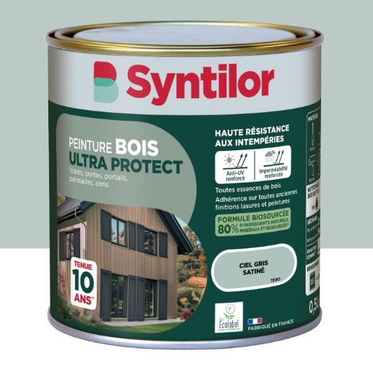 Peinture extérieure bois Ultra protect SYNTILOR ciel gris satiné 0.5l