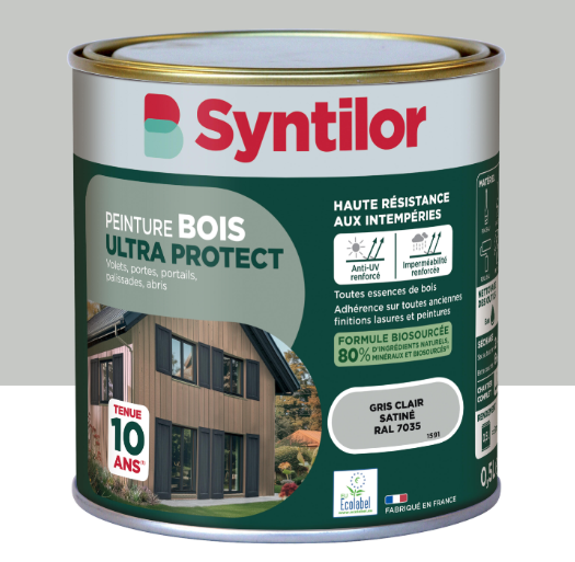 Peinture extérieure bois Ultra protect SYNTILOR gris clair satiné 0.5l