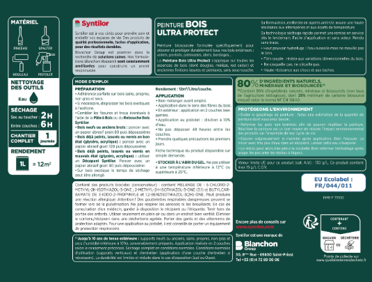 Peinture extérieure bois Ultra protect SYNTILOR lichen satiné 0.5l