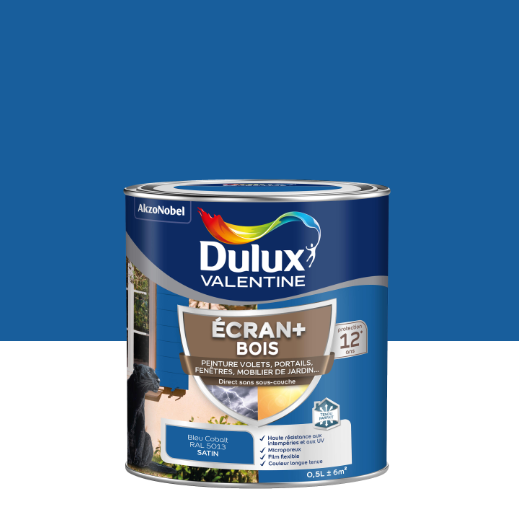 Peinture extérieure bois Ecran + DULUX VALENTINE bleu cobalt satiné 0.5l