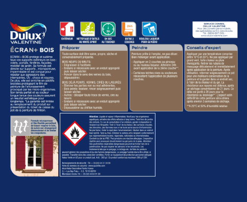 Peinture extérieure bois Ecran + DULUX VALENTINE bleu cobalt satiné 0.5l