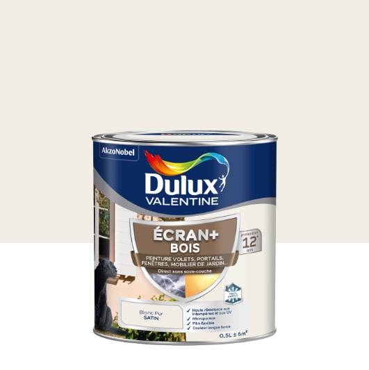 Peinture extérieure bois Ecran + DULUX VALENTINE blanc pur satiné 0.5l