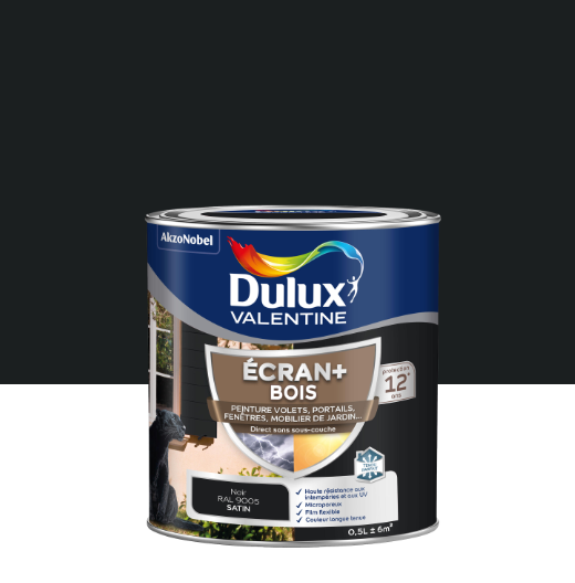 Peinture extérieure bois Ecran + DULUX VALENTINE noir satiné 0.5l