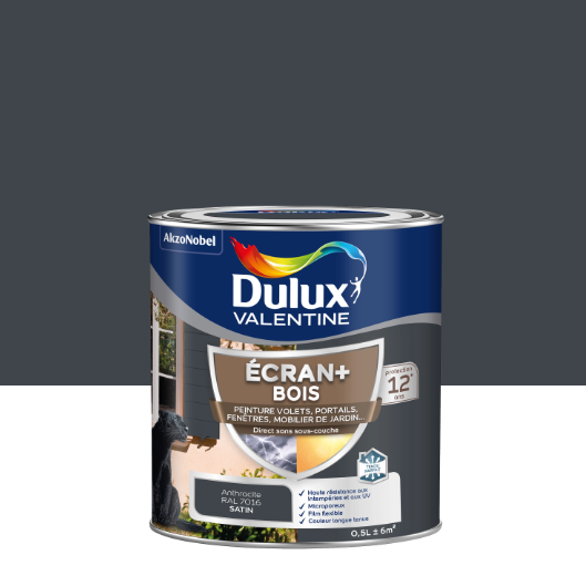 Peinture extérieure bois Ecran + DULUX VALENTINE gris anthracite satiné 0.5l