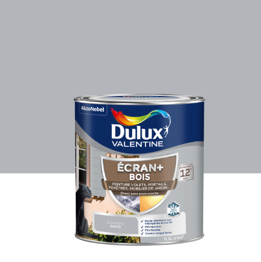 Peinture extérieure bois Ecran + DULUX VALENTINE gris franc satiné 0.5l