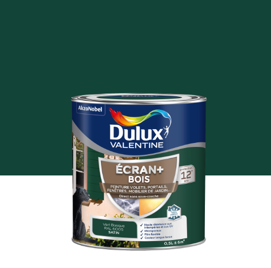 Peinture extérieure bois Ecran + DULUX VALENTINE vert basque satiné 0.5l