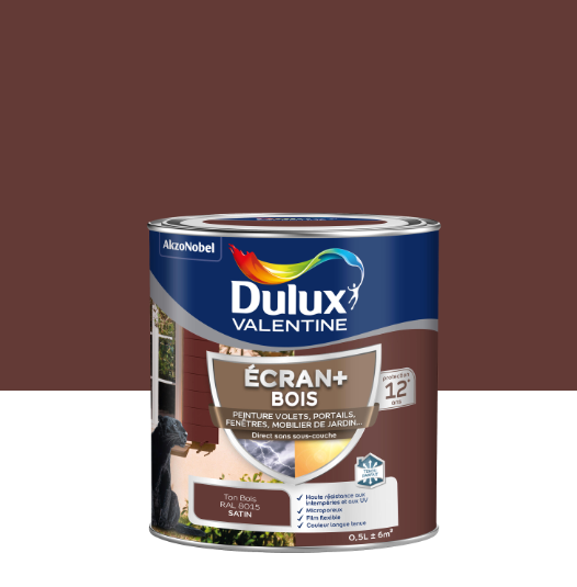 Peinture extérieure bois Ecran + DULUX VALENTINE ton bois satiné 0.5l