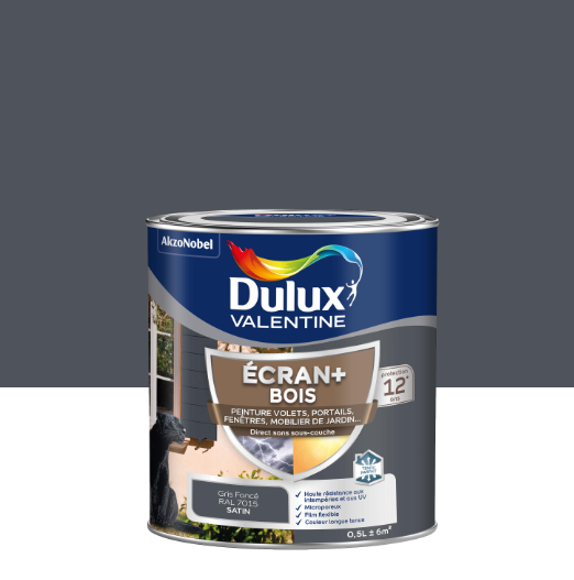 Peinture extérieure bois Ecran + DULUX VALENTINE gris foncé satiné 0.5l