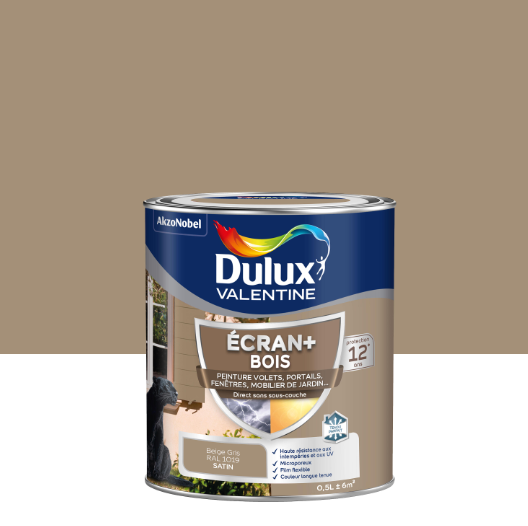 Peinture extérieure bois Ecran + DULUX VALENTINE beige gris satiné 0.5l