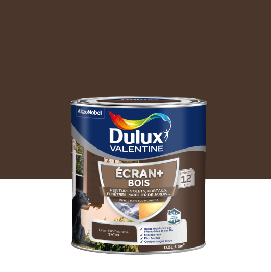 Peinture extérieure bois Ecran + DULUX VALENTINE brun normandie satiné 0.5l