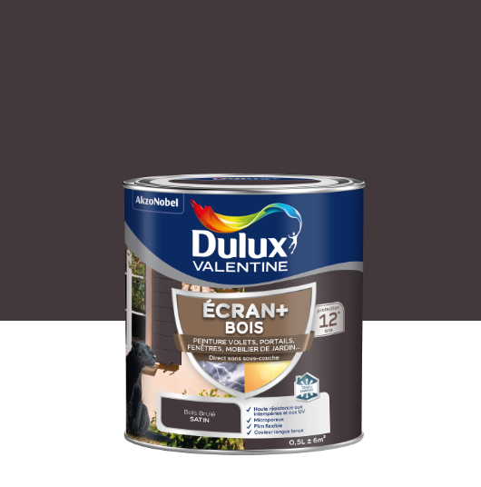 Peinture extérieure bois Ecran + DULUX VALENTINE bois brûlé satiné 0.5l