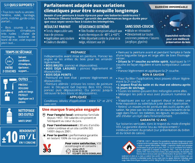 Peinture extérieure bois Climats extrêmes® V33 anthracite satiné 0.5l