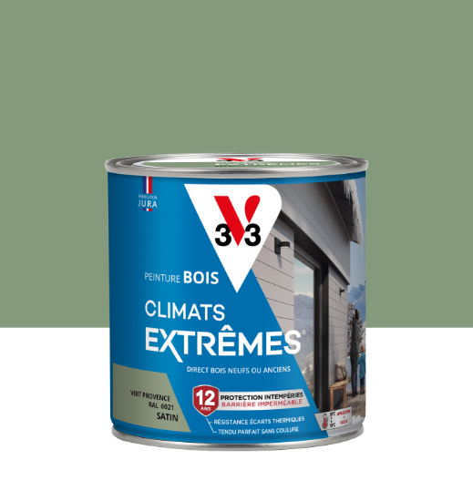 Peinture extérieure bois Climats extrêmes® V33 vert provence satiné 0.5l