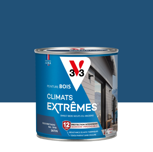 Peinture extérieure bois Climats extrêmes® V33 bleu bretagne satiné 0.5l