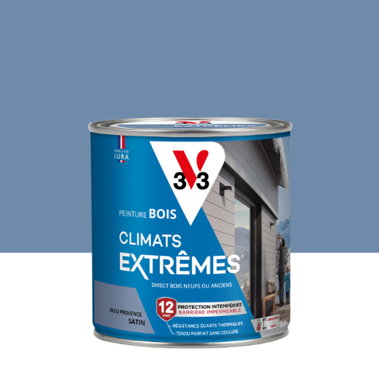 Peinture extérieure bois Climats extrêmes® V33 bleu provence satiné 0.5l