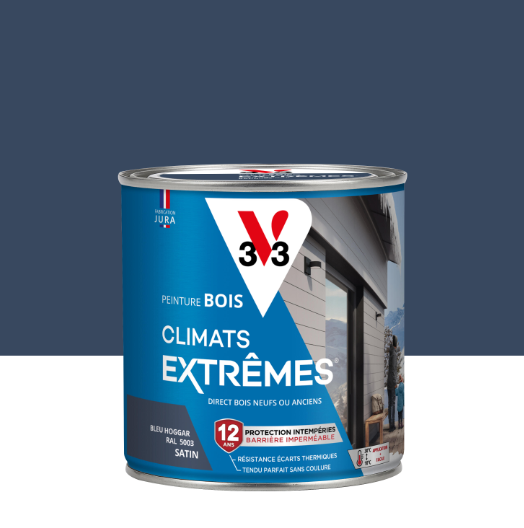 Peinture extérieure bois Climats extrêmes® V33 bleu hoggar satiné 0.5l
