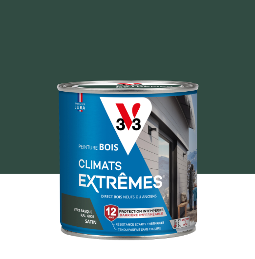 Peinture extérieure bois Climats extrêmes® V33 vert basque satiné 0.5l