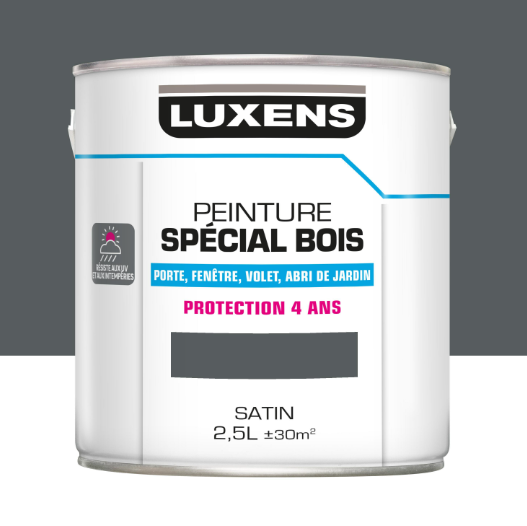 Peinture extérieure bois, Protection 4 ans LUXENS gris basalte satiné 2.5l