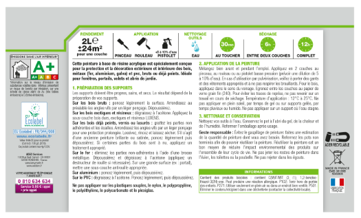 Peinture extérieure bois, acier, inox LUXENS vert provence satiné 2l