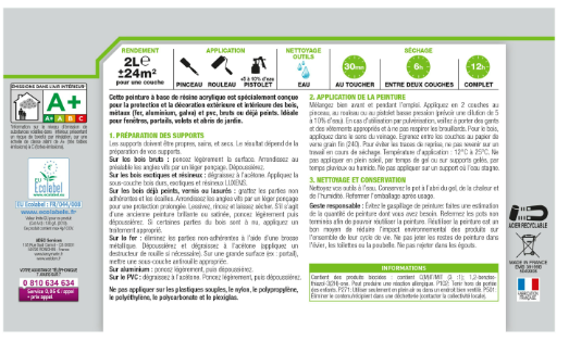 Peinture extérieure bois, acier, inox LUXENS trench 3 satiné 2l