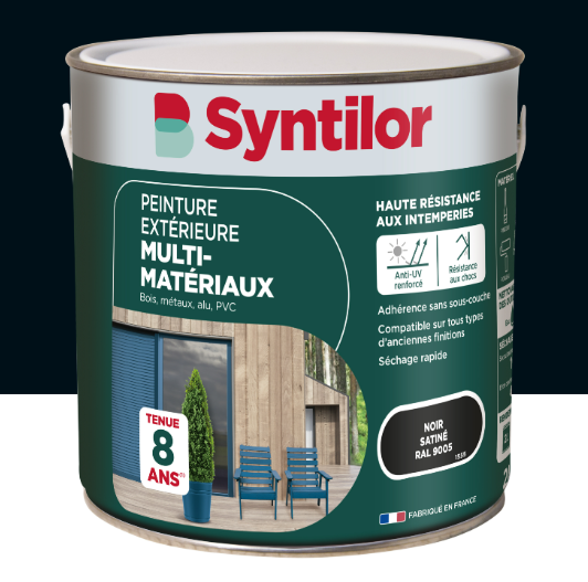 Peinture extérieure bois, fer, plastique SYNTILOR noir satiné 2l