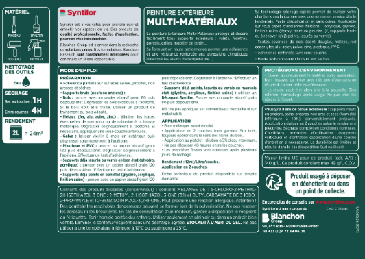 Peinture extérieure bois, fer, plastique SYNTILOR noir satiné 2l