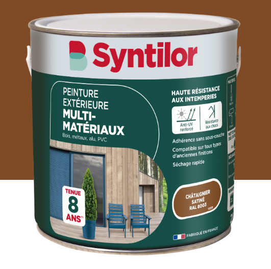 Peinture extérieure bois, fer, plastique SYNTILOR châtaignier satiné 2l