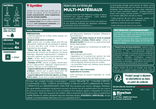 Peinture extérieure bois, fer, plastique SYNTILOR châtaignier satiné 2l
