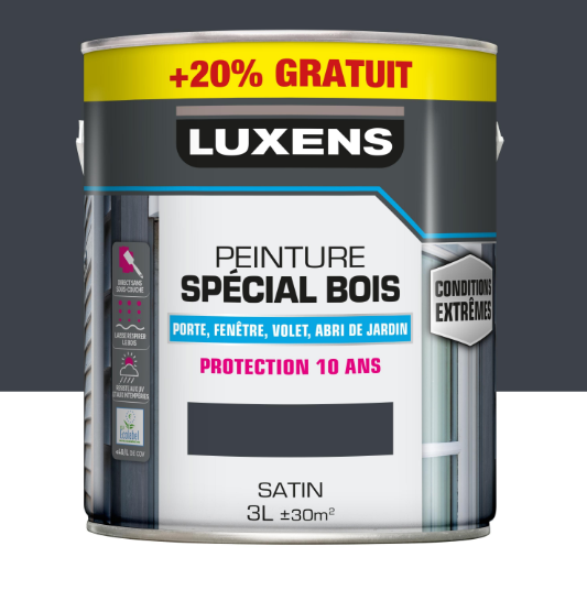 Peinture extérieure bois Conditions extrêmes LUXENS anthracite satiné 2.5L+20%