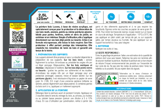 Peinture extérieure bois, mdf, osb Conditions extrêmes LUXENS blanc satiné 2.5l