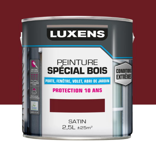 Peinture extérieure bois, mdf, osb Conditions extrêmes LUXENS rouge basque satin
